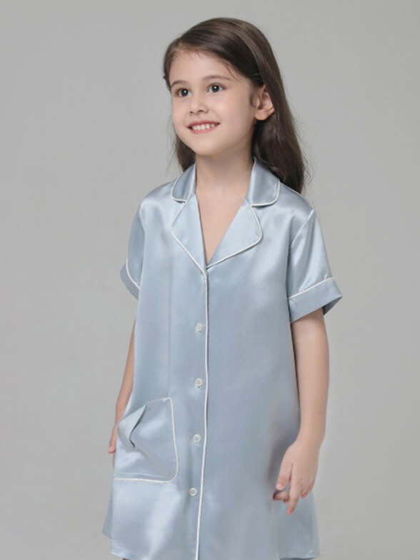 19 Momme Cute Button Up Silk Sleep Shirts For Girls